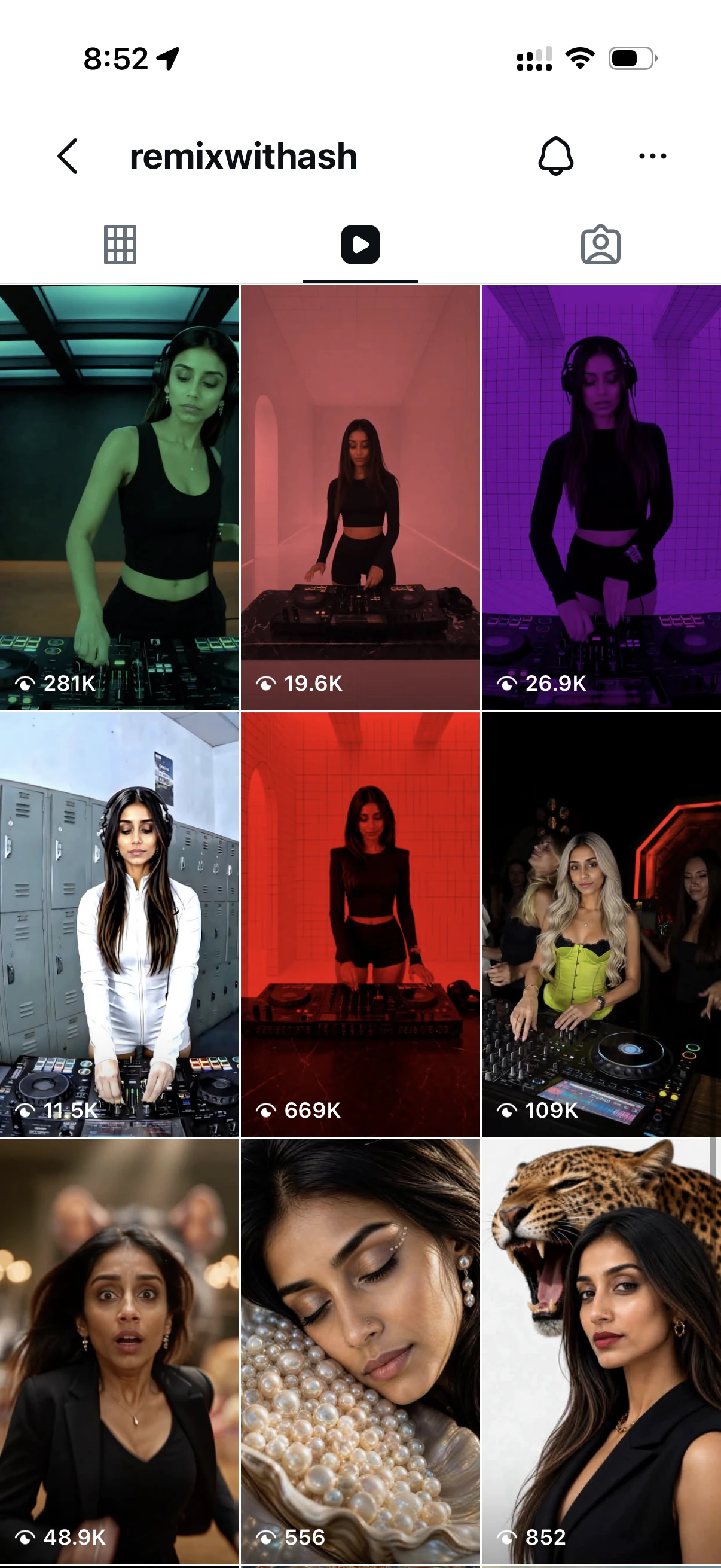 Selected Instagram posts from @remixwithash, including a video shown with 669K views.